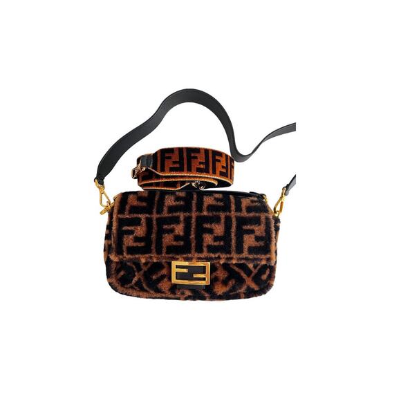 Fendi FF shearling baguette with FF velvet strap - Picture 1 of 11